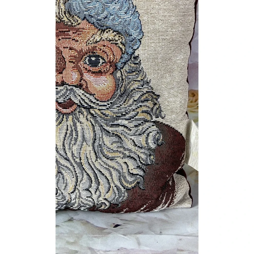 Santa Claus Throw Pillow NEEDLEPOINT Design Christmas 12x12 Vintage Made In USA